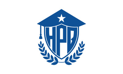 HPQ three letter iconic academic logo design vector template. monogram, abstract, school, college, university, graduation cap symbol logo, shield, model, institute, educational, coaching canter, tech