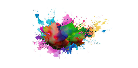 Bright colorful watercolor splash splatter stain brush strokes on white background. Modern vibrant aquarelle spot. Rainbow trendy isolated design on white. Element. Vector watercolor illustration.	