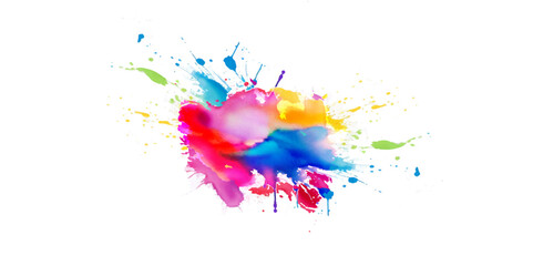 Bright colorful watercolor splash splatter stain brush strokes on white background. Modern vibrant aquarelle spot. Rainbow trendy isolated design on white. Element. Vector watercolor illustration.	