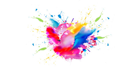Bright colorful watercolor splash splatter stain brush strokes on white background. Modern vibrant aquarelle spot. Rainbow trendy isolated design on white. Element. Vector watercolor illustration.	