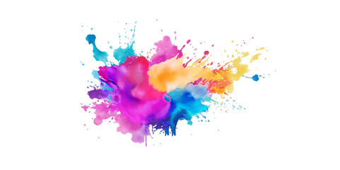 Bright colorful watercolor splash splatter stain brush strokes on white background. Modern vibrant aquarelle spot. Rainbow trendy isolated design on white. Element. Vector watercolor illustration.	