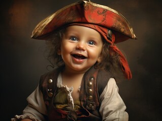 Funny smiling baby as pirate