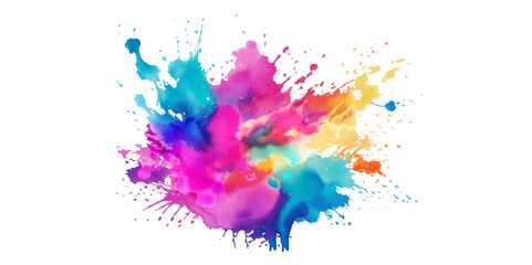 Bright colorful watercolor splash splatter stain brush strokes on white background. Modern vibrant aquarelle spot. Rainbow trendy isolated design on white. Element. Vector watercolor illustration.	
