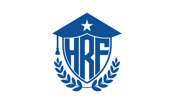 HRF three letter iconic academic logo design vector template. monogram, abstract, school, college, university, graduation cap symbol logo, shield, model, institute, educational, coaching canter, tech