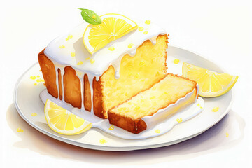Background dessert slice lemon pastry citrus sweet baked food plate yellow cake tasty homemade