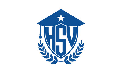 HSV three letter iconic academic logo design vector template. monogram, abstract, school, college, university, graduation cap symbol logo, shield, model, institute, educational, coaching canter, tech