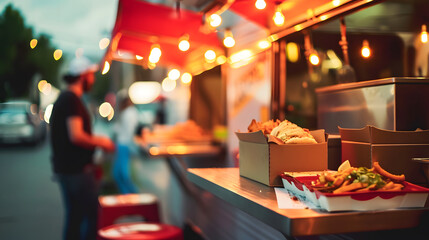 food truck in city festival , selective focus - Powered by Adobe