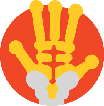 skeleton hand, icon colored shapes