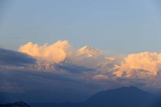 Lamjung Kailas located in Annapurna mountain range in Nepal during afterglow