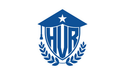 HVR three letter iconic academic logo design vector template. monogram, abstract, school, college, university, graduation cap symbol logo, shield, model, institute, educational, coaching canter, tech