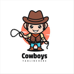 Illustration Vector Cowboys Rope Cartoon Logo Style.