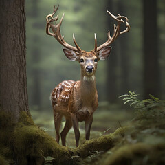 Naklejka premium A Graceful Journey into the Enchanted World of Deer ai generated