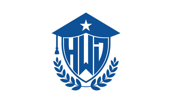HWD three letter iconic academic logo design vector template. monogram, abstract, school, college, university, graduation cap symbol logo, shield, model, institute, educational, coaching canter, tech