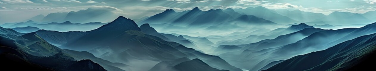Mountains landscape in the style of light sky blue