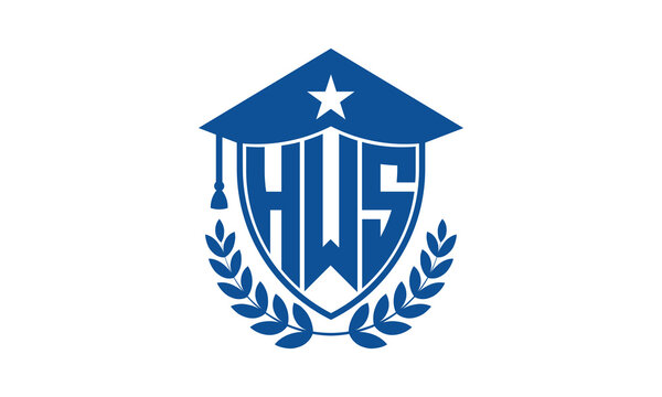 HWS three letter iconic academic logo design vector template. monogram, abstract, school, college, university, graduation cap symbol logo, shield, model, institute, educational, coaching canter, tech