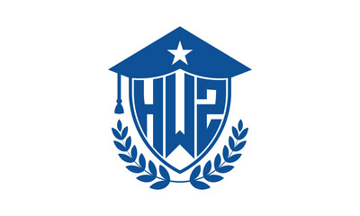 HWZ three letter iconic academic logo design vector template. monogram, abstract, school, college, university, graduation cap symbol logo, shield, model, institute, educational, coaching canter, tech