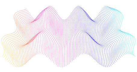 Design elements. Wave of many purple dotted lines. Abstract wavy stripes on white background isolated. Vector illustration EPS 10. Colourful waves with lines created using Blend Tool - obrazy, fototapety, plakaty