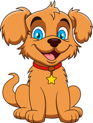 Cartoon illustration of a cute brown dog sitting