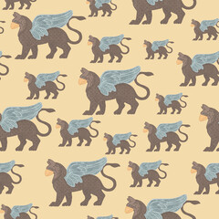 Seamless pattern with griffins on a light background