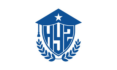 HYZ three letter iconic academic logo design vector template. monogram, abstract, school, college, university, graduation cap symbol logo, shield, model, institute, educational, coaching canter, tech