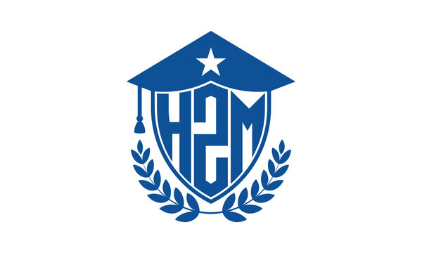 HZM three letter iconic academic logo design vector template. monogram, abstract, school, college, university, graduation cap symbol logo, shield, model, institute, educational, coaching canter, tech