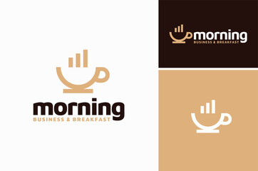 Coffee Cup with Diagram Chart Bars Graph as Steam for Morning Business Breakfast logo design