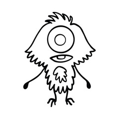 Cute and Funny Monster Outline Cartoon for Coloring Book. Hand-Drawn Cartoon Monster Illustration