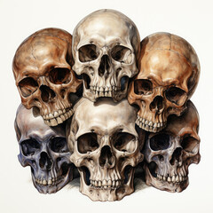 watercolor Skulls and Bones clipart, Generative Ai