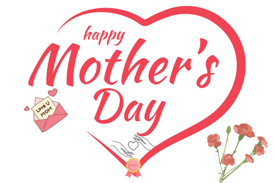 Mother's day postcard with paper elements on white background. Vector symbols of love in shape of heart for greeting card design.