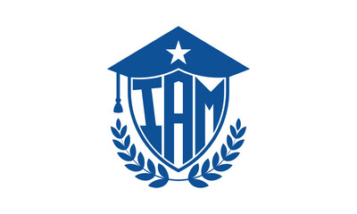 IAM three letter iconic academic logo design vector template. monogram, abstract, school, college, university, graduation cap symbol logo, shield, model, institute, educational, coaching canter, tech