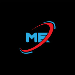 ME logo. ME design. Blue And Red ME letter Logo. ME letter logo design. Initial letter ME linked circle uppercase monogram logo