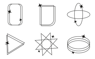 Abstract aesthetic thin line y2k geometric elements design. Black and white retro line design. 