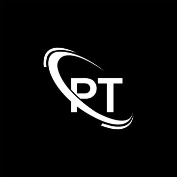 PT logo. PT design. White PT letter Logo. PT letter logo design. Initial letter PT linked circle uppercase monogram logo