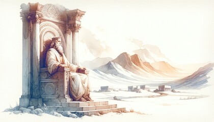 The King Solomon. Old Testament. Watercolor Biblical Illustration