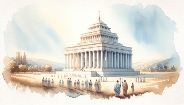 The Rebuilding of the Temple. Ezra 6:15. Old Testament. Watercolor Biblical Illustration