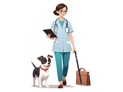 veterinarian with dog, walking, light blue uniform clip art preview
