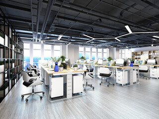 3d render of modern working office, large space office