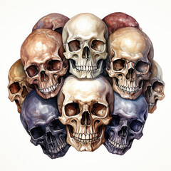 Obraz premium watercolor Skulls and Bones clipart, Generative Ai