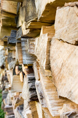 stacked chopped firewood..