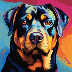 Blacklight painting-style Rottweiler dog, Rottweiler dog pop art illustration - obrazy, fototapety, plakaty