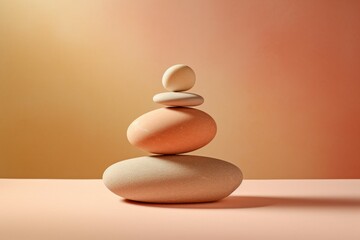 Balancing white pebbles each other on the seashore on the peach fuzz background - obrazy, fototapety, plakaty