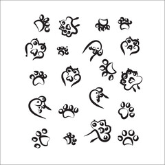 Paw pet seamless pattern, dog and cat footprint texture, grunge stamp repeat.