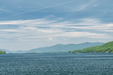 Lake George New York landscape and boats