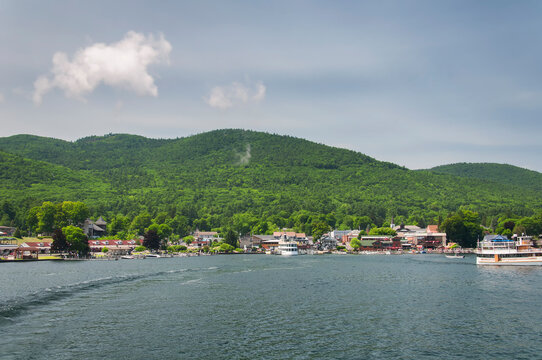 Lake George New York village and boats