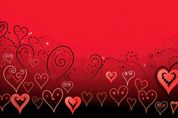 Valentine card with the image of hearts on a red and black background