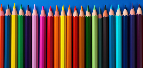 A perfectly designed and creatively arranged set of colorful art supplies.