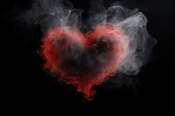 Heart made of white and red smoke symbolizing love for Valentine's Day, space for text - obrazy, fototapety, plakaty