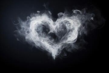 Heart made of white smoke on black background, symbolizing love for Valentine's Day, space for text