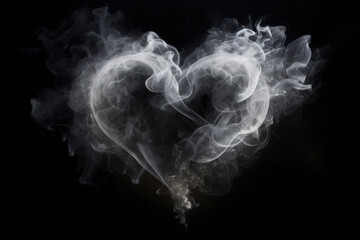 Heart made of white smoke on black background, symbolizing love for Valentine's Day, space for text