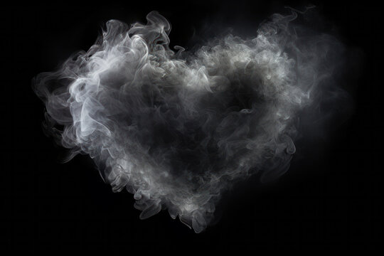 Heart made of white smoke on black background, symbolizing love for Valentine's Day, space for text